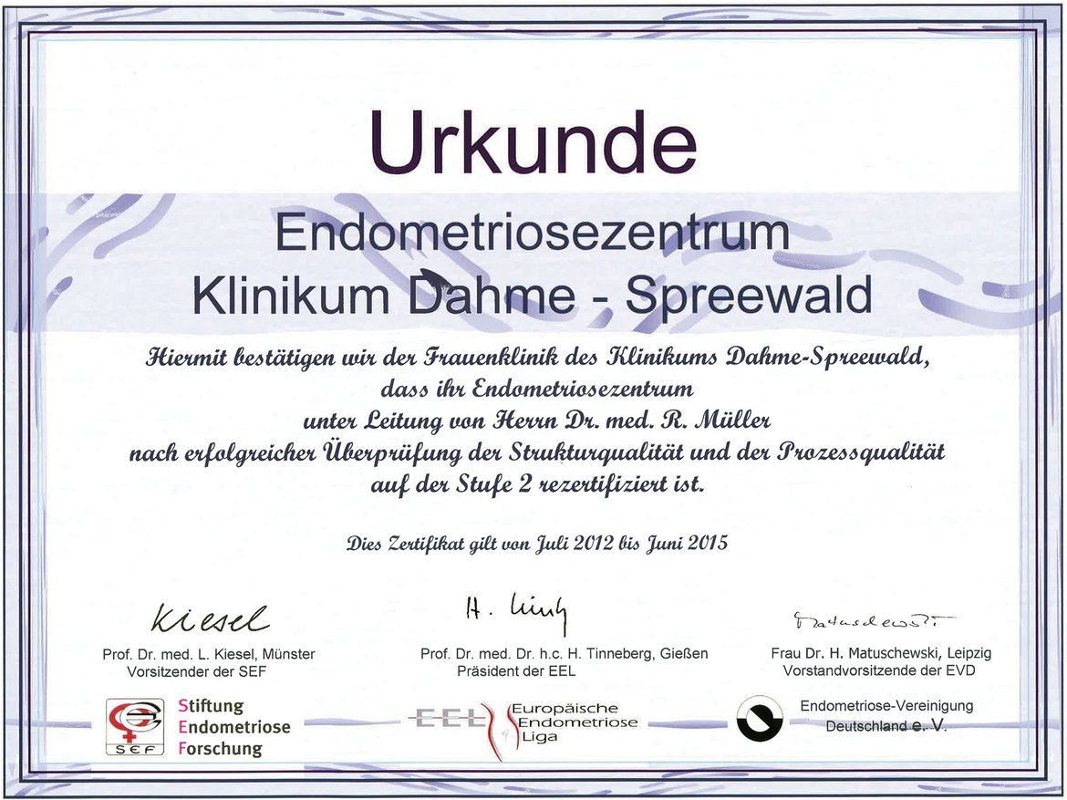 Urkunde als Endometriose Kompetenzzentrum Urkunde als Endometriose Kompetenzzentrum